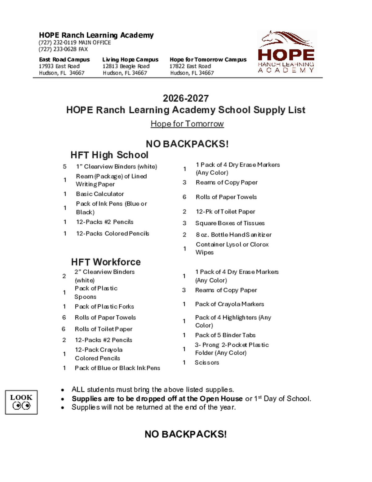 2026-2027 Supply List HFT